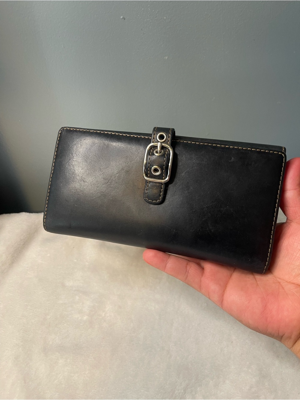 Coach Black Leather Wallet with Silver Buckle